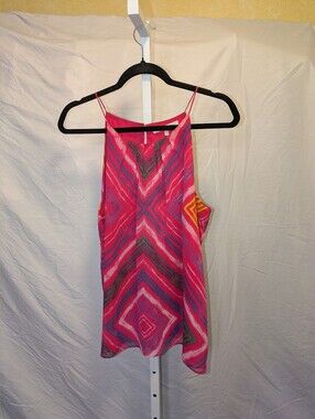 Violet + Claire Geometric Diamond Print Halter Tank Top - Vibrant Pink - Size L
